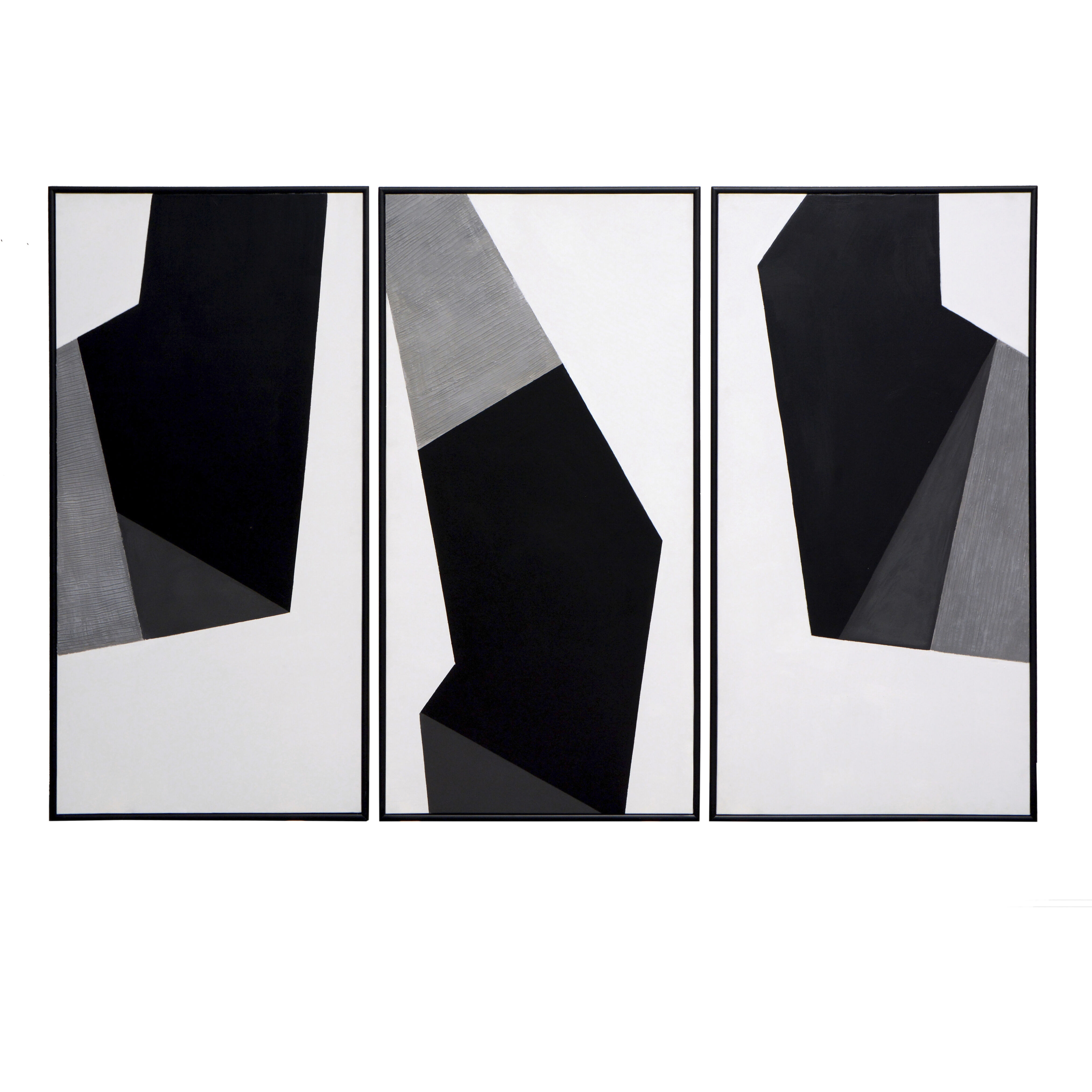 Geo Forms 60 X 30 inch Hand Painted Art, Set Of 3